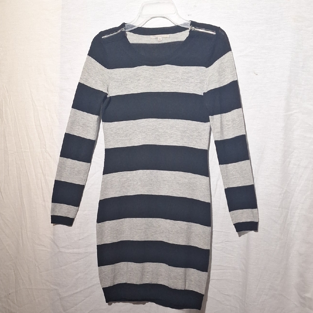3/$20-GAP Knit Bodycon Midi Dress, Wool Cashmere, Gray Black Stripes, Sz 4, NWOT